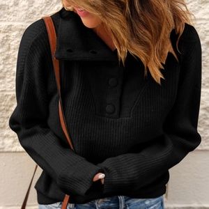 NWOT Buttoned Turned Down Collar Sweater(223918)